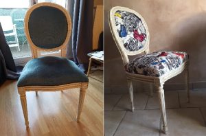 Adrom, formation tapisserie, avant-après chaise médaillon