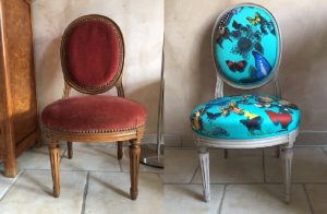 Adrom, formation tapisserie, avant-après chaise médaillon